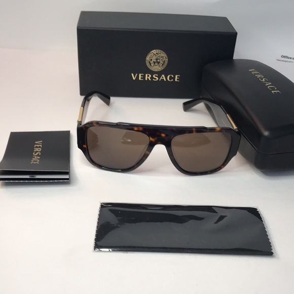 New Authentic- VERSACE Dark Brown Pilot Men's Sunglasses - Picture 9 of 13